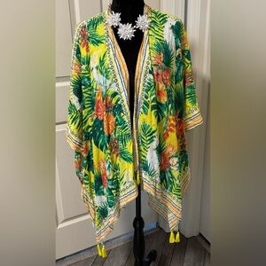 NWT Nine West Tropical Swimsuit Cover Up/ Ruana with Fringe